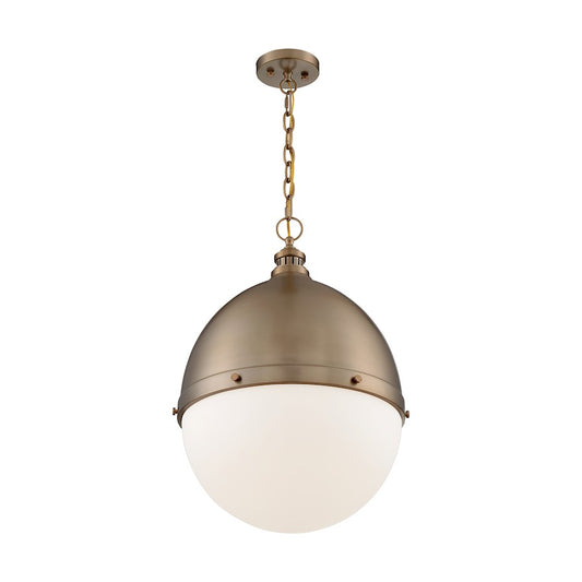 Nuvo Lighting Ronan 18in 1-Light Pendant | Vintage Burnished Brass and Etched Opal Glass | Kitchen Island & Dining Room | 17.5 x 17.5 x | Model 60-7049