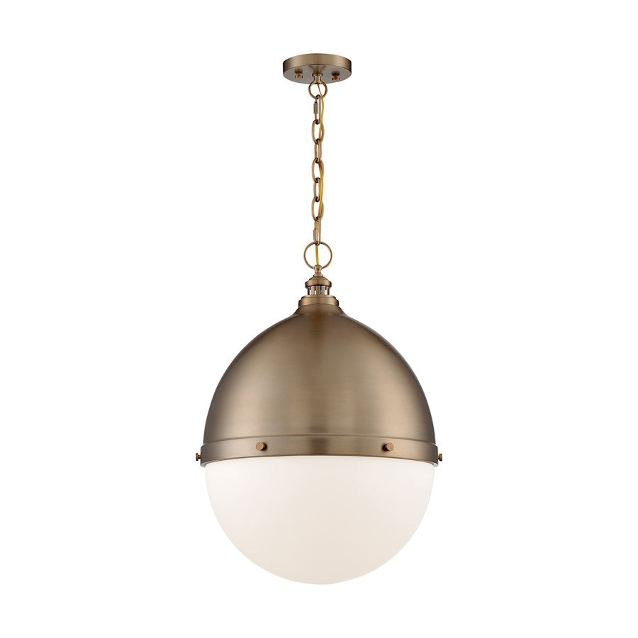 Nuvo Lighting Ronan 18in 1-Light Pendant | Vintage Burnished Brass and Etched Opal Glass | Kitchen Island & Dining Room | 17.5 x 17.5 x | Model 60-7049