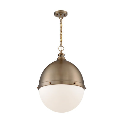 Nuvo Lighting Ronan 18in 1-Light Pendant | Vintage Burnished Brass and Etched Opal Glass | Kitchen Island & Dining Room | 17.5 x 17.5 x | Model 60-7049
