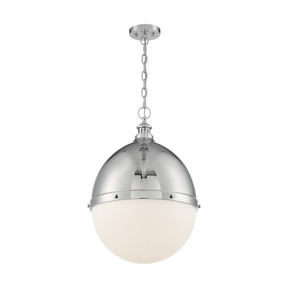 Nuvo Lighting Ronan 25in 1-Light Pendant | Vintage Polished Nickel and Etched Opal Glass | Kitchen Island & Dining Room | 17.5 x 24.63 in | Model 60-7050