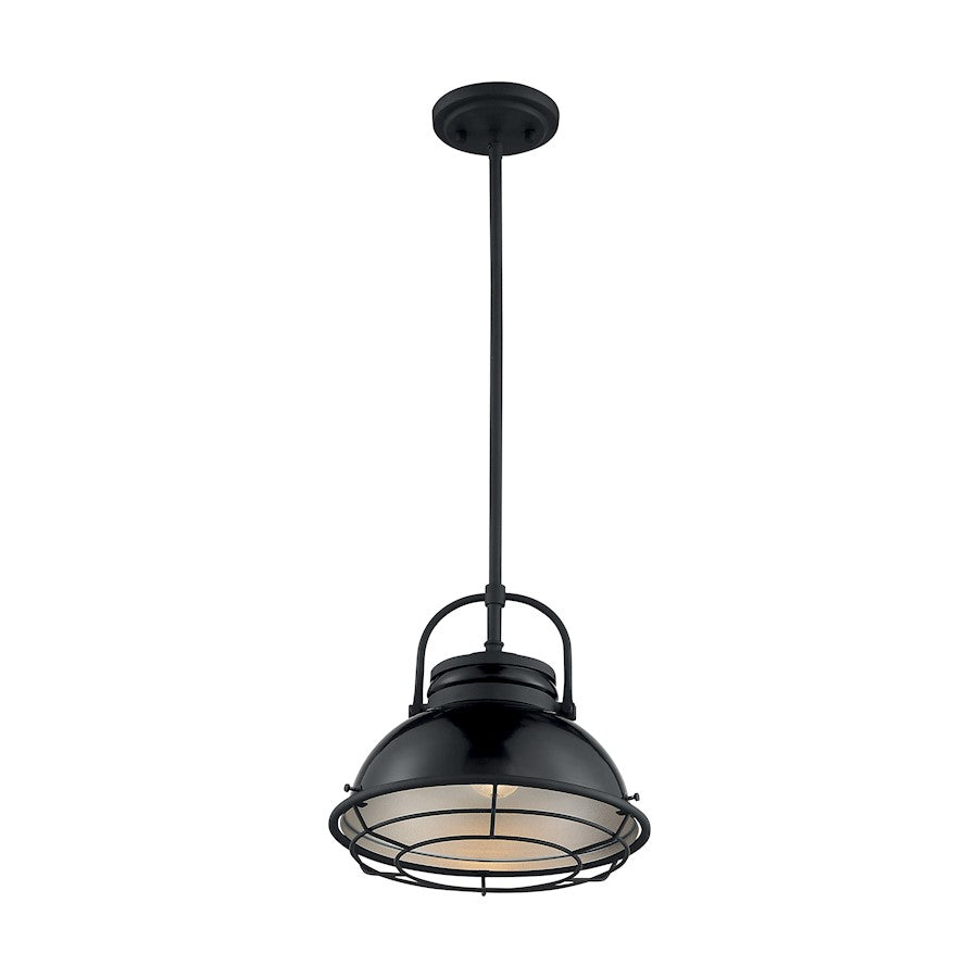 Nuvo Lighting Upton 12in 1-Light Pendant | Nautical & Coastal Gloss Black and Silver | Kitchen Island & Dining Room | 12 x 12 x 11.13 in | Model 60-7064