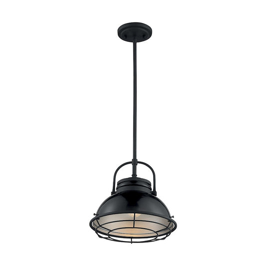 Nuvo Lighting Upton 12in 1-Light Pendant | Nautical & Coastal Gloss Black and Silver | Kitchen Island & Dining Room | 12 x 12 x 11.13 in | Model 60-7064