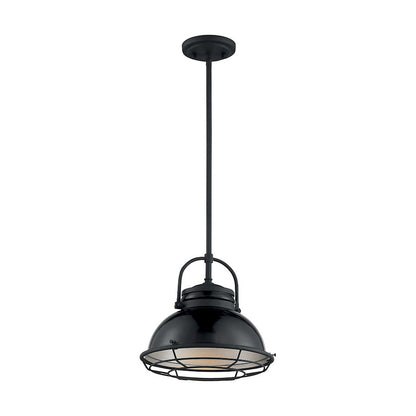 Nuvo Lighting Upton 12in 1-Light Pendant | Nautical & Coastal Gloss Black and Silver | Kitchen Island & Dining Room | 12 x 12 x 11.13 in | Model 60-7064