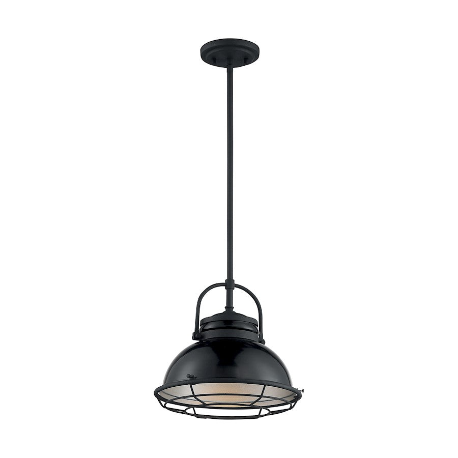 Nuvo Lighting Upton 12in 1-Light Pendant | Nautical & Coastal Gloss Black and Silver | Kitchen Island & Dining Room | 12 x 12 x 11.13 in | Model 60-7064