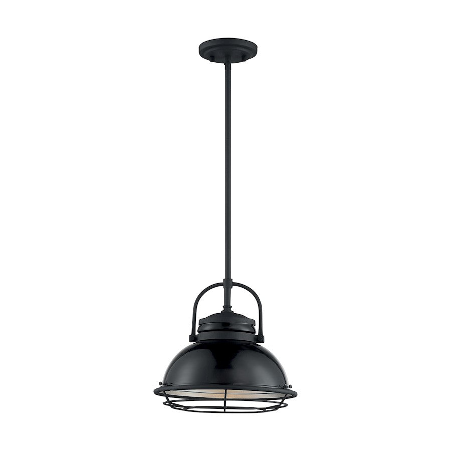 Nuvo Lighting Upton 12in 1-Light Pendant | Nautical & Coastal Gloss Black and Silver | Kitchen Island & Dining Room | 12 x 12 x 11.13 in | Model 60-7064