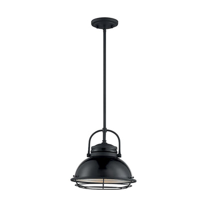 Nuvo Lighting Upton 12in 1-Light Pendant | Nautical & Coastal Gloss Black and Silver | Kitchen Island & Dining Room | 12 x 12 x 11.13 in | Model 60-7064