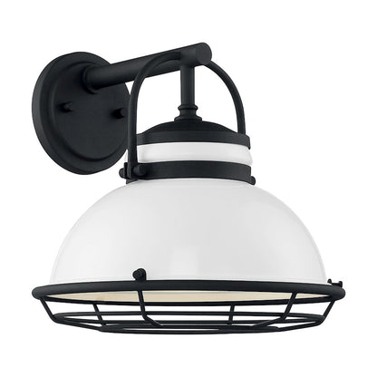 Nuvo Lighting Upton 12in 1-Light Wall Sconce | Nautical & Coastal Gloss White and Textured Black | Indoor & Covered Patio | 12 x 12 in | Model 60-7082