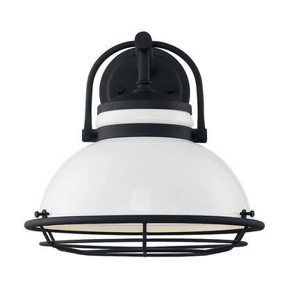 Nuvo Lighting Upton 12in 1-Light Wall Sconce | Nautical & Coastal Gloss White and Textured Black | Indoor & Covered Patio | 12 x 12 in | Model 60-7082