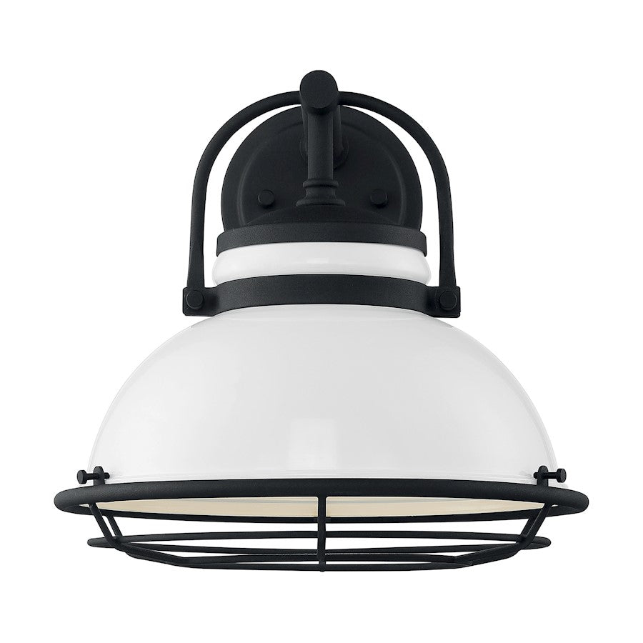 Nuvo Lighting Upton 12in 1-Light Wall Sconce | Nautical & Coastal Gloss White and Textured Black | Indoor & Covered Patio | 12 x 12 in | Model 60-7082