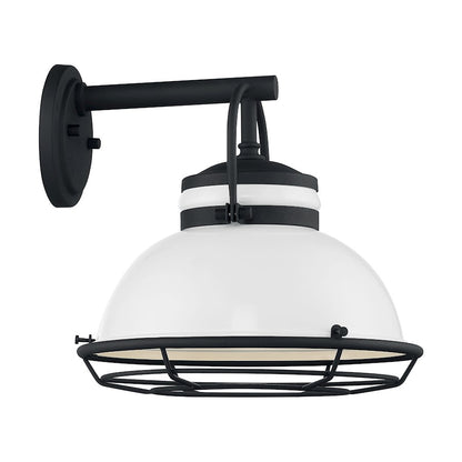 Nuvo Lighting Upton 12in 1-Light Wall Sconce | Nautical & Coastal Gloss White and Textured Black | Indoor & Covered Patio | 12 x 12 in | Model 60-7082