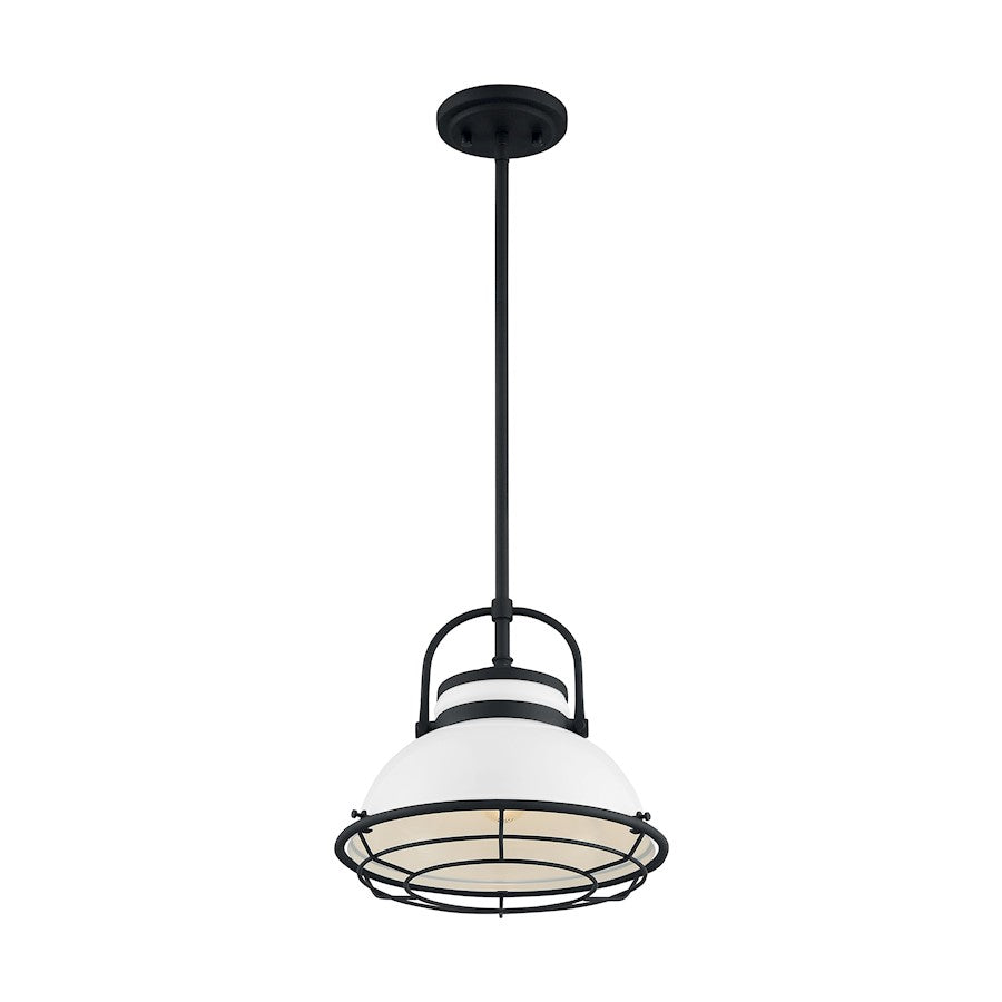 Nuvo Lighting Upton 12in 1-Light Pendant | Nautical & Coastal Gloss White and Black Accents | Kitchen Island & Dining Room | 12 x 12 x 11 | Model 60-7084