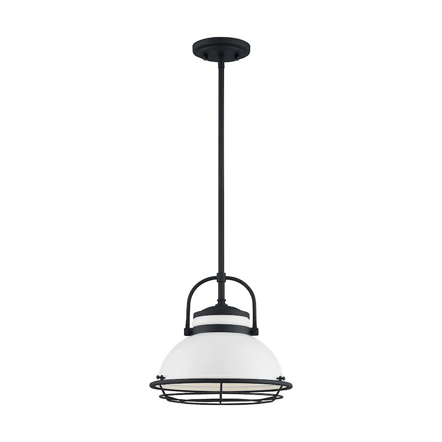 Nuvo Lighting Upton 12in 1-Light Pendant | Nautical & Coastal Gloss White and Black Accents | Kitchen Island & Dining Room | 12 x 12 x 11 | Model 60-7084