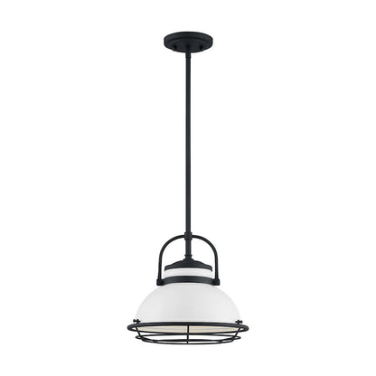 Nuvo Lighting Upton 12in 1-Light Pendant | Nautical & Coastal Gloss White and Black Accents | Kitchen Island & Dining Room | 12 x 12 x 11 | Model 60-7084