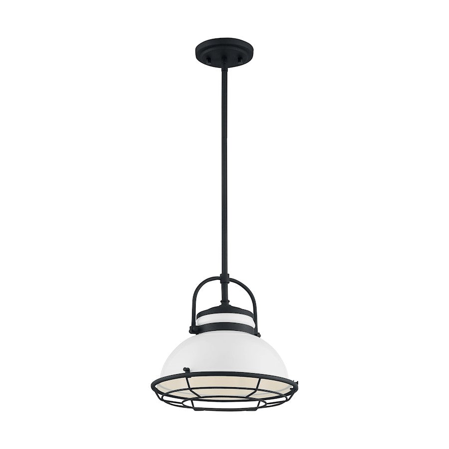 Nuvo Lighting Upton 12in 1-Light Pendant | Nautical & Coastal Gloss White and Black Accents | Kitchen Island & Dining Room | 12 x 12 x 11 | Model 60-7084