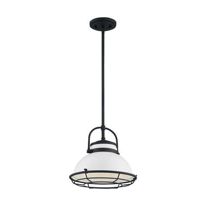 Nuvo Lighting Upton 12in 1-Light Pendant | Nautical & Coastal Gloss White and Black Accents | Kitchen Island & Dining Room | 12 x 12 x 11 | Model 60-7084