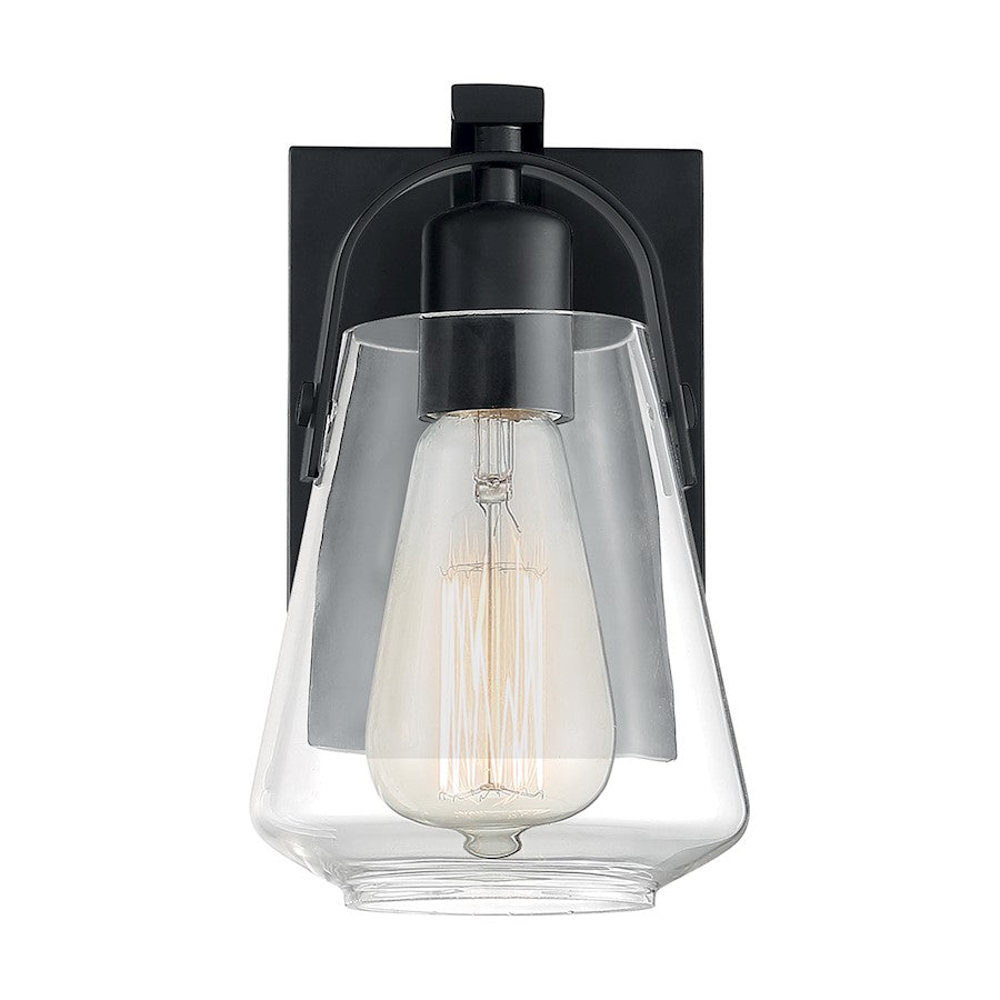 Nuvo Lighting Skybridge 1-Light Wall Sconce | Industrial Matte Black and Clear Glass | Hallway & Bathroom Accent | 5 x 8.38 in | Model 60-7101
