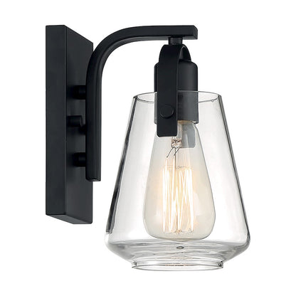 Nuvo Lighting Skybridge 1-Light Wall Sconce | Industrial Matte Black and Clear Glass | Hallway & Bathroom Accent | 5 x 8.38 in | Model 60-7101