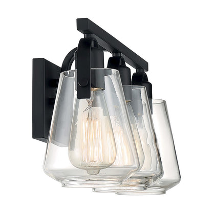 Nuvo Skybridge 23in 3-Light Vanity | Industrial Matte Black and Clear Glass | Bathroom Vanity | 23.25 x 8.63 in | Model 60-7103