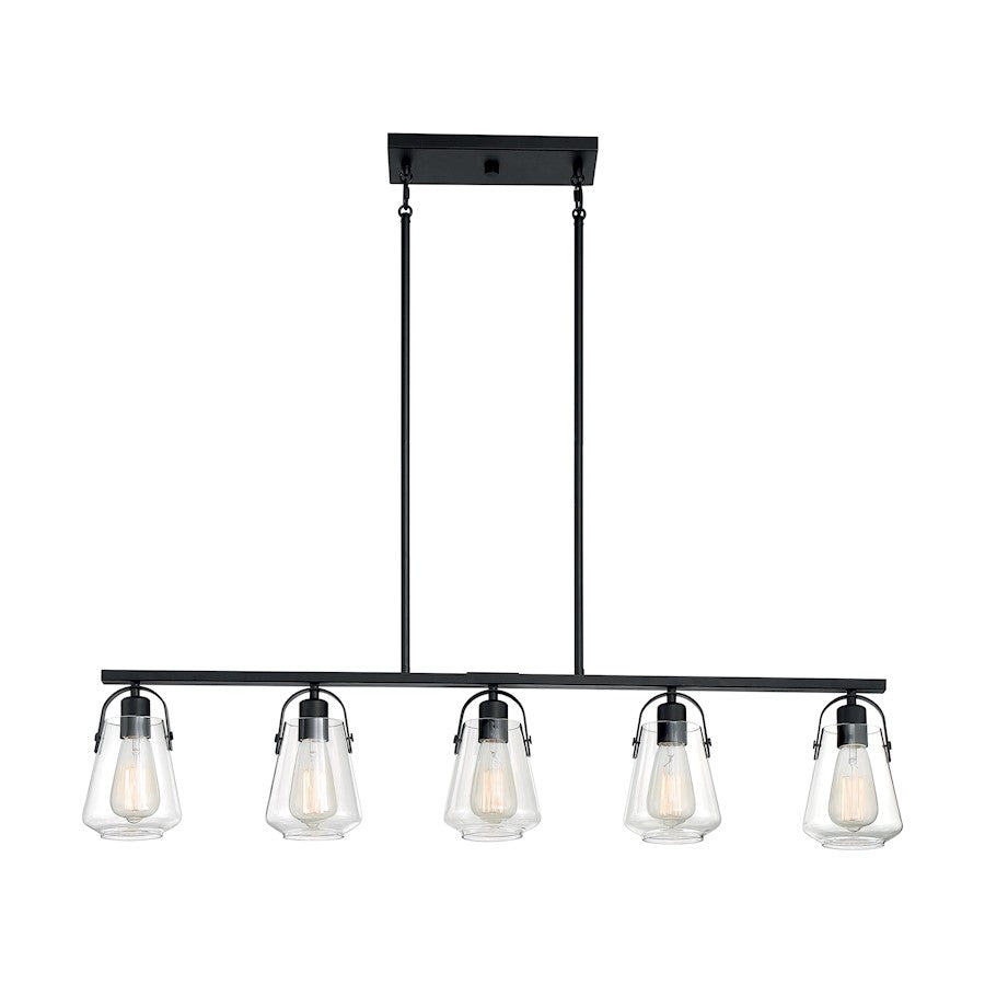 Nuvo Skybridge 42in 5-Light Island Pendant | Industrial Matte Black and Clear Glass | Kitchen Island & Dining Room | 42 x 5 x 9 in | Model 60-7104