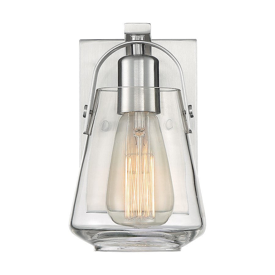 Nuvo Lighting Skybridge 1-Light Wall Sconce | Industrial Brushed Nickel and Clear Glass | Bathroom & Hallway Accent Light | 5 x 8.38 in | Model 60-7111