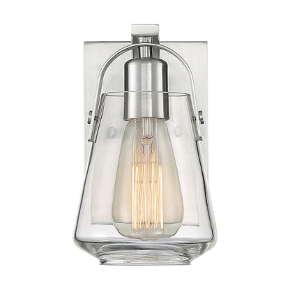 Nuvo Lighting Skybridge 1-Light Wall Sconce | Industrial Brushed Nickel and Clear Glass | Bathroom & Hallway Accent Light | 5 x 8.38 in | Model 60-7111