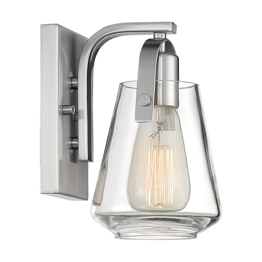 Nuvo Lighting Skybridge 1-Light Wall Sconce | Industrial Brushed Nickel and Clear Glass | Bathroom & Hallway Accent Light | 5 x 8.38 in | Model 60-7111