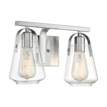 Nuvo Skybridge 14in 2-Light Vanity | Industrial Brushed Nickel and Clear Glass | Bathroom Vanity | 14.13 x 8.63 in | Model 60-7112