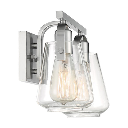 Nuvo Skybridge 14in 2-Light Vanity | Industrial Brushed Nickel and Clear Glass | Bathroom Vanity | 14.13 x 8.63 in | Model 60-7112