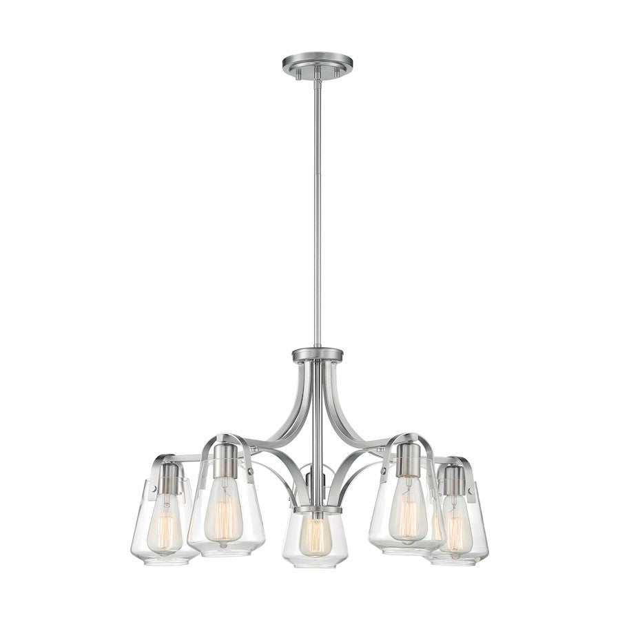 Nuvo Lighting Skybridge 27in 5-Light Chandelier | Industrial Brushed Nickel and Clear Glass | Dining Room & Living Room | 27 x 27 x 15 in | Model 60-7115
