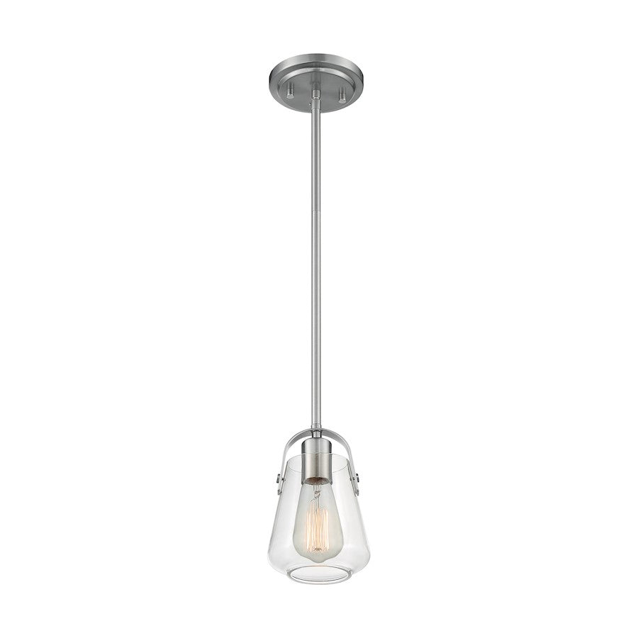 Nuvo Lighting Skybridge 1-Light Mini Pendant | Industrial Brushed Nickel and Clear Glass | Kitchen Island & Breakfast Bar | 5 x 5 x 8 in | Model 60-7116