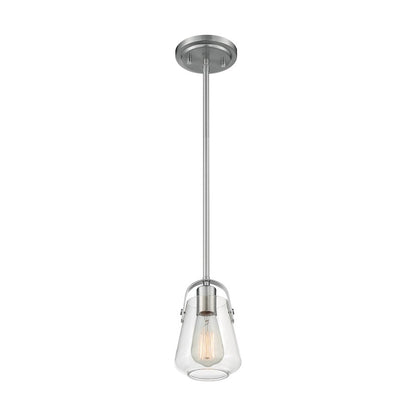 Nuvo Lighting Skybridge 1-Light Mini Pendant | Industrial Brushed Nickel and Clear Glass | Kitchen Island & Breakfast Bar | 5 x 5 x 8 in | Model 60-7116