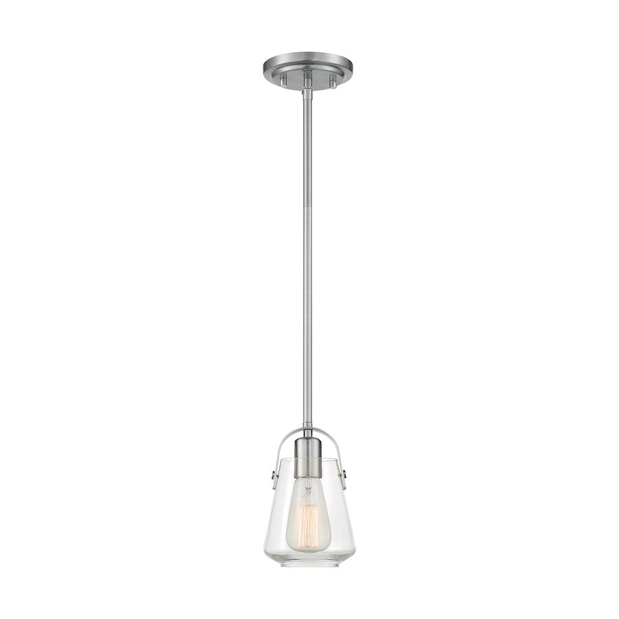 Nuvo Lighting Skybridge 1-Light Mini Pendant | Industrial Brushed Nickel and Clear Glass | Kitchen Island & Breakfast Bar | 5 x 5 x 8 in | Model 60-7116
