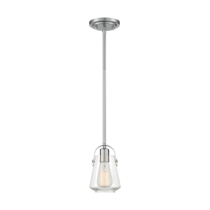 Nuvo Lighting Skybridge 1-Light Mini Pendant | Industrial Brushed Nickel and Clear Glass | Kitchen Island & Breakfast Bar | 5 x 5 x 8 in | Model 60-7116