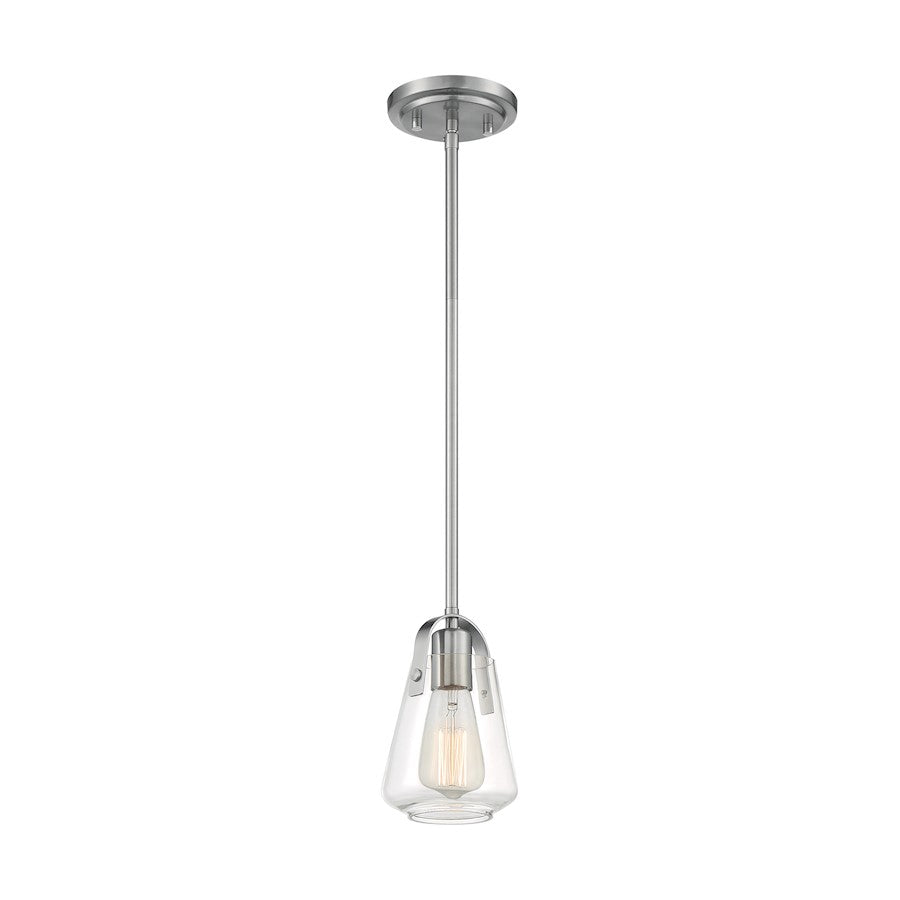 Nuvo Lighting Skybridge 1-Light Mini Pendant | Industrial Brushed Nickel and Clear Glass | Kitchen Island & Breakfast Bar | 5 x 5 x 8 in | Model 60-7116