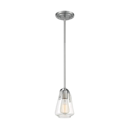 Nuvo Lighting Skybridge 1-Light Mini Pendant | Industrial Brushed Nickel and Clear Glass | Kitchen Island & Breakfast Bar | 5 x 5 x 8 in | Model 60-7116