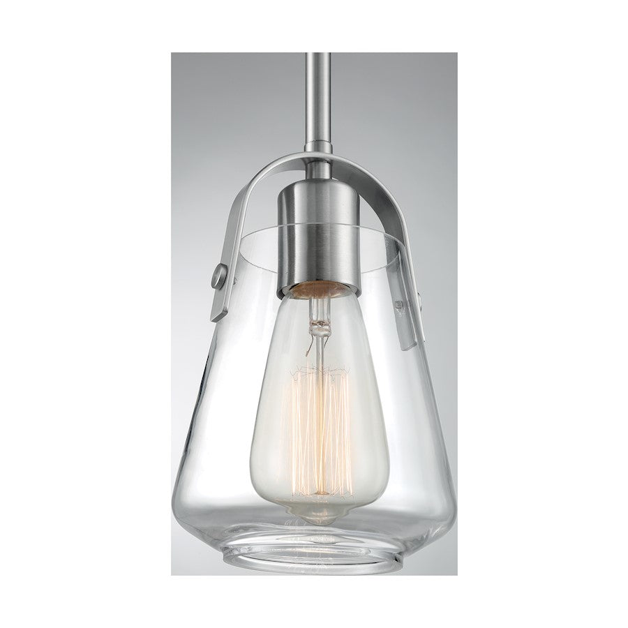 Nuvo Lighting Skybridge 1-Light Mini Pendant | Industrial Brushed Nickel and Clear Glass | Kitchen Island & Breakfast Bar | 5 x 5 x 8 in | Model 60-7116