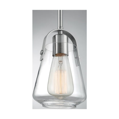 Nuvo Lighting Skybridge 1-Light Mini Pendant | Industrial Brushed Nickel and Clear Glass | Kitchen Island & Breakfast Bar | 5 x 5 x 8 in | Model 60-7116
