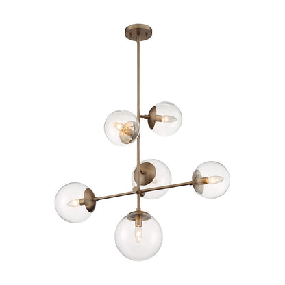 Nuvo Lighting Sky 31in 6-Light Pendant | Industrial Burnished Brass and Clear Glass | Kitchen Island & Dining Room | 31 x 16 x 28 in | Model 60-7125