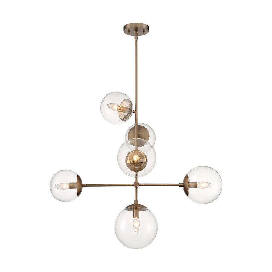 Nuvo Lighting Sky 31in 6-Light Pendant | Industrial Burnished Brass and Clear Glass | Kitchen Island & Dining Room | 31 x 16 x 28 in | Model 60-7125