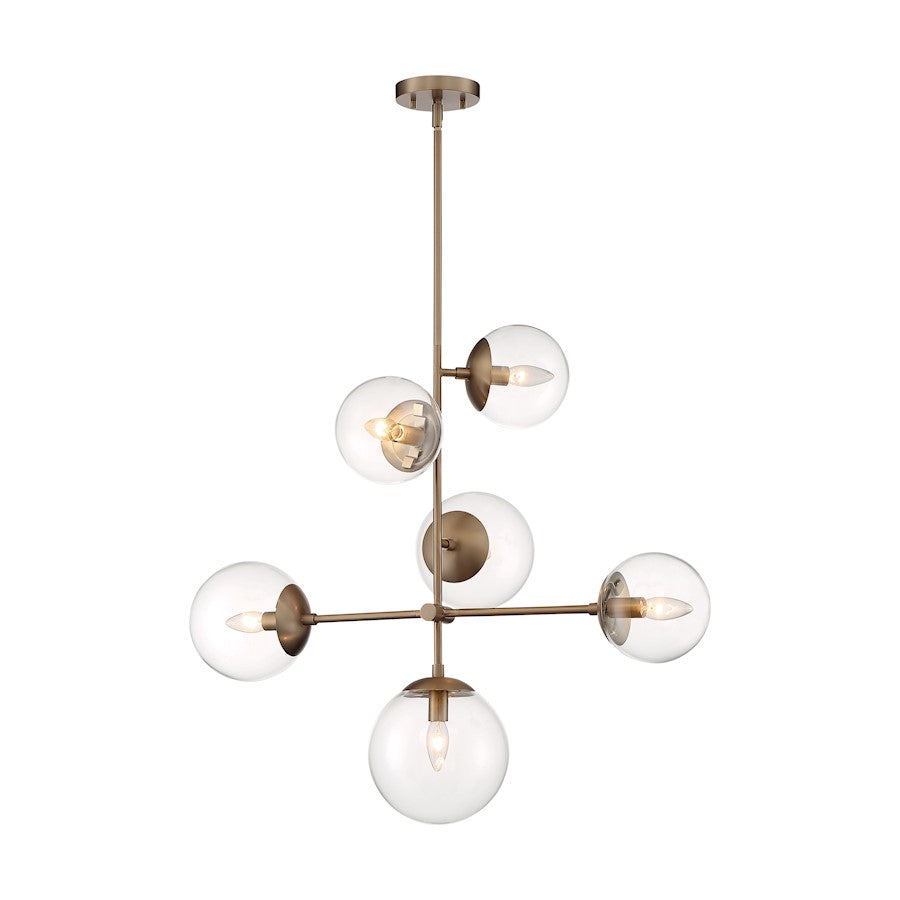 Nuvo Lighting Sky 31in 6-Light Pendant | Industrial Burnished Brass and Clear Glass | Kitchen Island & Dining Room | 31 x 16 x 28 in | Model 60-7125