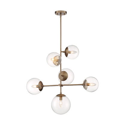 Nuvo Lighting Sky 31in 6-Light Pendant | Industrial Burnished Brass and Clear Glass | Kitchen Island & Dining Room | 31 x 16 x 28 in | Model 60-7125