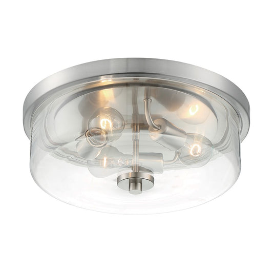 Nuvo Lighting Sommerset 15in 3-Light Flush Mount | Modern Brushed Nickel and Clear Glass | Hallway & Bathroom Damp-Rated | 15 x 15 x 5.63 | Model 60-7169