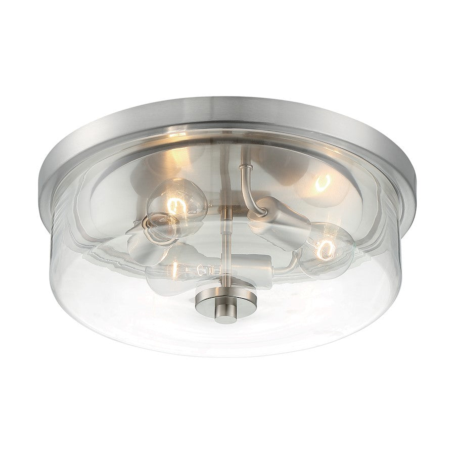 Nuvo Lighting Sommerset 15in 3-Light Flush Mount | Modern Brushed Nickel and Clear Glass | Hallway & Bathroom Damp-Rated | 15 x 15 x 5.63 | Model 60-7169