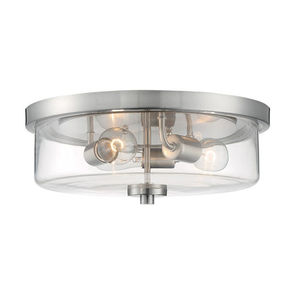 Nuvo Lighting Sommerset 15in 3-Light Flush Mount | Modern Brushed Nickel and Clear Glass | Hallway & Bathroom Damp-Rated | 15 x 15 x 5.63 | Model 60-7169