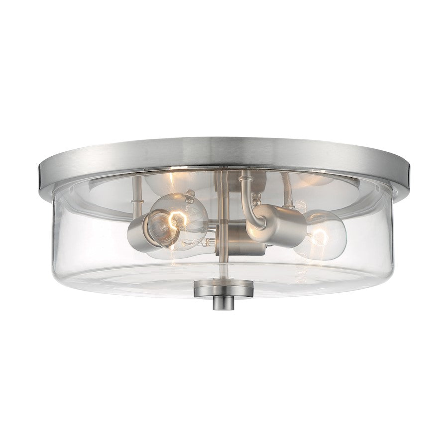 Nuvo Lighting Sommerset 15in 3-Light Flush Mount | Modern Brushed Nickel and Clear Glass | Hallway & Bathroom Damp-Rated | 15 x 15 x 5.63 | Model 60-7169