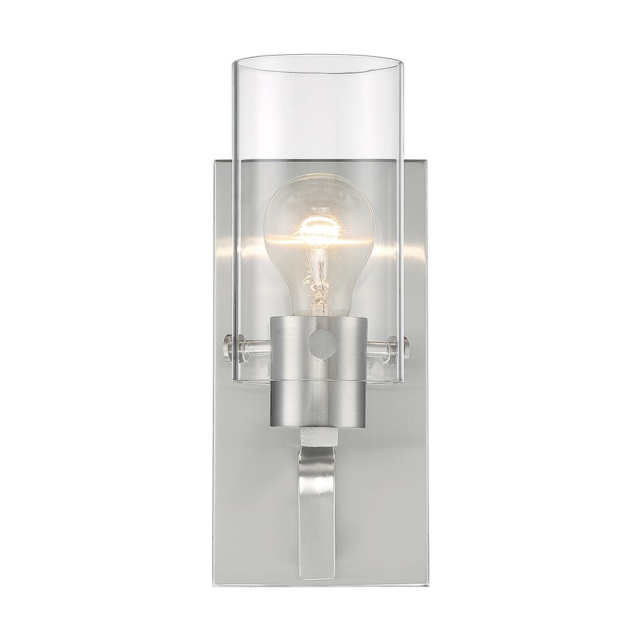 Nuvo Lighting Sommerset 1-Light Wall Sconce | Modern Brushed Nickel and Clear Glass | Bathroom Vanity & Hallway Accent | 4.63 x 10.75 in | Model 60-7171
