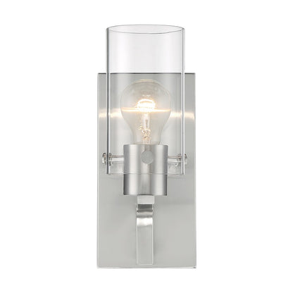 Nuvo Lighting Sommerset 1-Light Wall Sconce | Modern Brushed Nickel and Clear Glass | Bathroom Vanity & Hallway Accent | 4.63 x 10.75 in | Model 60-7171