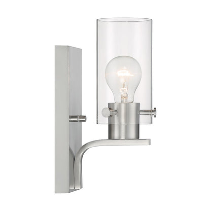 Nuvo Lighting Sommerset 1-Light Wall Sconce | Modern Brushed Nickel and Clear Glass | Bathroom Vanity & Hallway Accent | 4.63 x 10.75 in | Model 60-7171