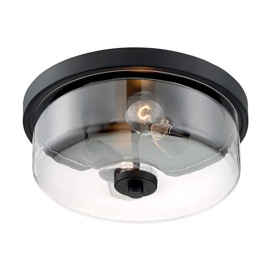 Nuvo Lighting Sommerset 12.88in 2-Light Flush Mount | Modern Matte Black and Clear Glass | Bedroom & Hallway | 12.88 x 12.88 x 5.63 in | Model 60-7268