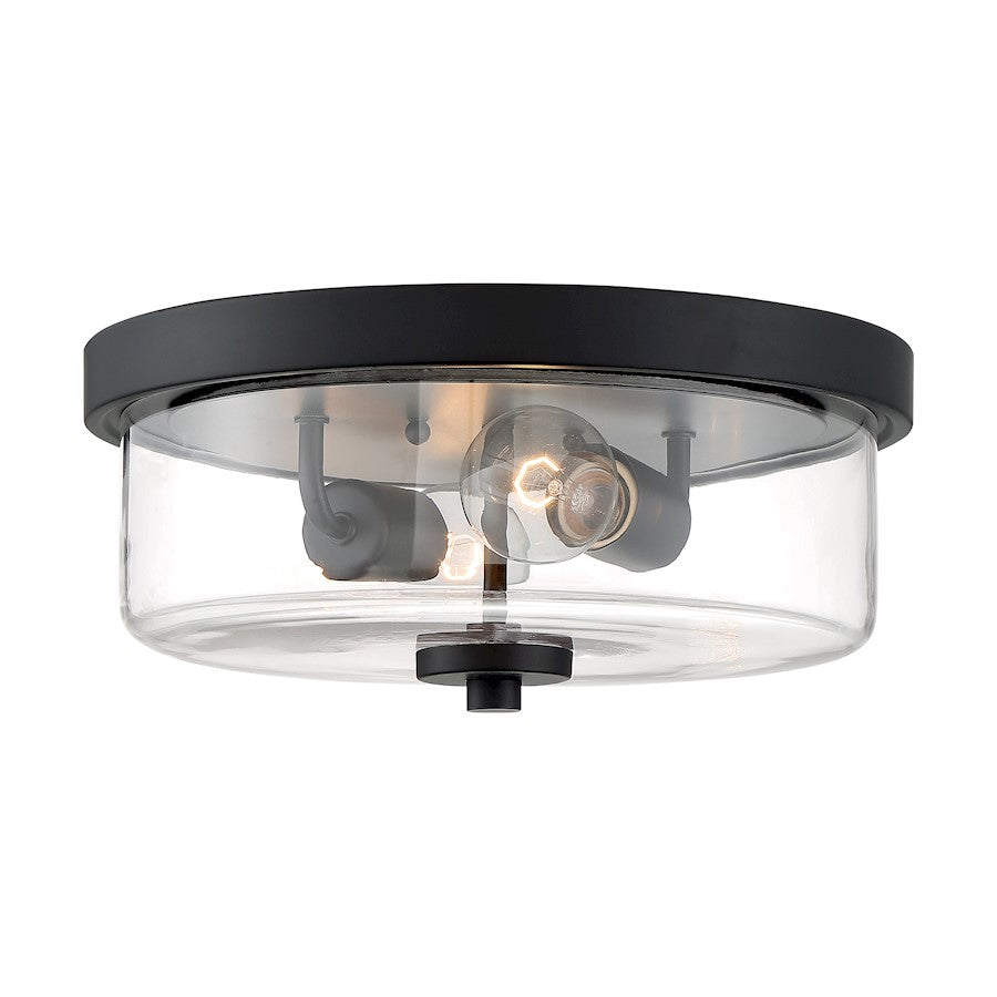 Nuvo Lighting Sommerset 12.88in 2-Light Flush Mount | Modern Matte Black and Clear Glass | Bedroom & Hallway | 12.88 x 12.88 x 5.63 in | Model 60-7268